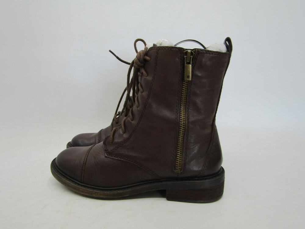 Lucky Brand Womens Size 6 M Brown Leather Zip Laces High Ankle Fashion Boots